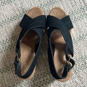Toms black suede wedges